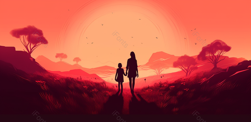 温馨回家母亲和孩子感恩简约手绘母亲节背景,插画/手绘图,插画/手绘图库,插画/手绘图下载,插画/手绘